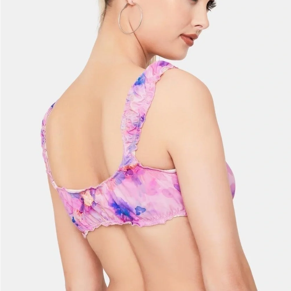 NWT Frankie’s Bikinis Colby Tie Watercolor Floral Ruffle Bikini Top Women’s M
